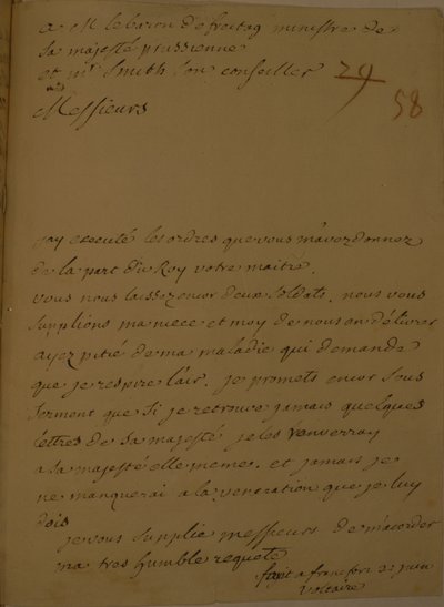 A Petition to be Released from Jail, 31st June 1753 by Francois Marie Arouet Voltaire